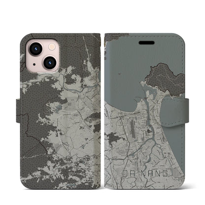 【ダナン（ベトナム）】地図柄iPhoneケース（手帳タイプ）モノトーン・iPhone 13 mini 用