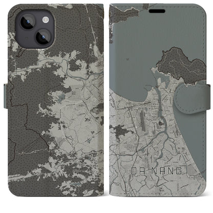 【ダナン（ベトナム）】地図柄iPhoneケース（手帳タイプ）モノトーン・iPhone 14 Plus 用