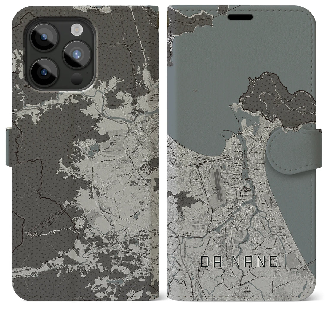 【ダナン】地図柄iPhoneケース（手帳両面タイプ・モノトーン）iPhone 15 Pro Max 用