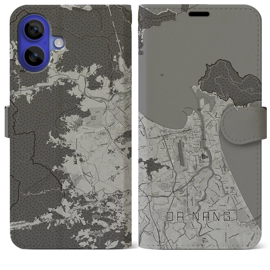 【ダナン(ベトナム)】地図柄iPhoneケース(手帳タイプ)モノトーン・iPhone 16 Pro Max 用