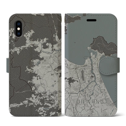 【ダナン（ベトナム）】地図柄iPhoneケース（手帳タイプ）モノトーン・iPhone XS / X 用