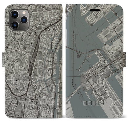 【台場（東京都）】地図柄iPhoneケース（手帳タイプ）モノトーン・iPhone 11 Pro Max 用