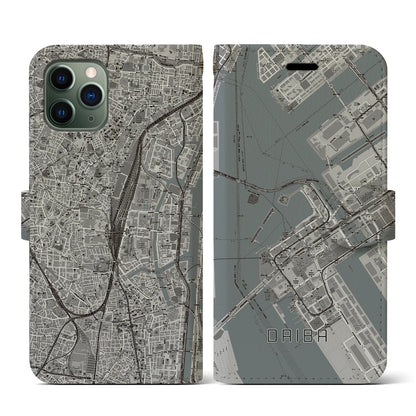 【台場（東京都）】地図柄iPhoneケース（手帳タイプ）モノトーン・iPhone 11 Pro 用