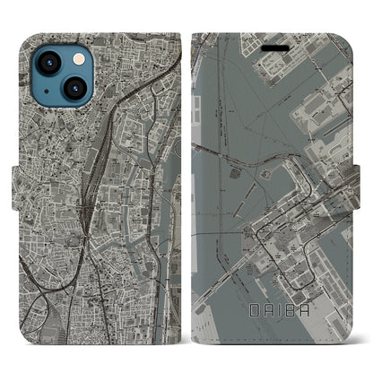 【台場（東京都）】地図柄iPhoneケース（手帳タイプ）モノトーン・iPhone 13 用