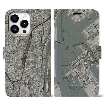 【台場（東京都）】地図柄iPhoneケース（手帳タイプ）モノトーン・iPhone 13 Pro 用