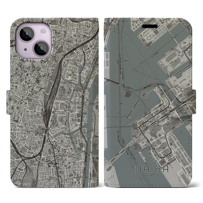 【台場（東京都）】地図柄iPhoneケース（手帳タイプ）モノトーン・iPhone 14 用