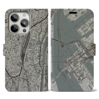 【台場（東京都）】地図柄iPhoneケース（手帳タイプ）モノトーン・iPhone 15 Pro 用