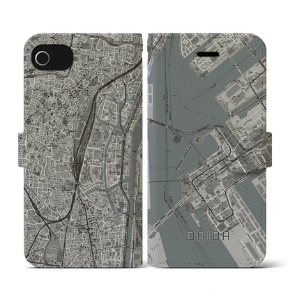 【台場（東京都）】地図柄iPhoneケース（手帳タイプ）モノトーン・iPhone SE（第3 / 第2世代） / 8 / 7 / 6s / 6 用
