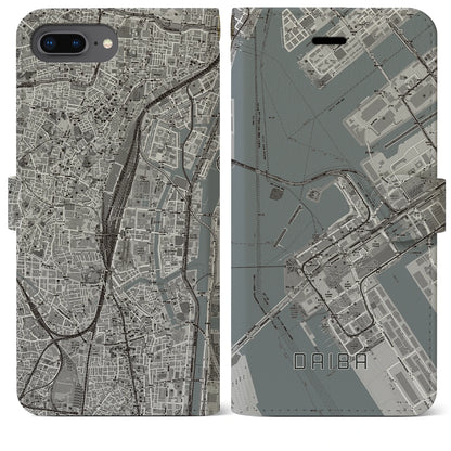 【台場（東京都）】地図柄iPhoneケース（手帳タイプ）モノトーン・iPhone 8Plus /7Plus / 6sPlus / 6Plus 用