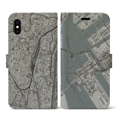 【台場（東京都）】地図柄iPhoneケース（手帳タイプ）モノトーン・iPhone XS / X 用
