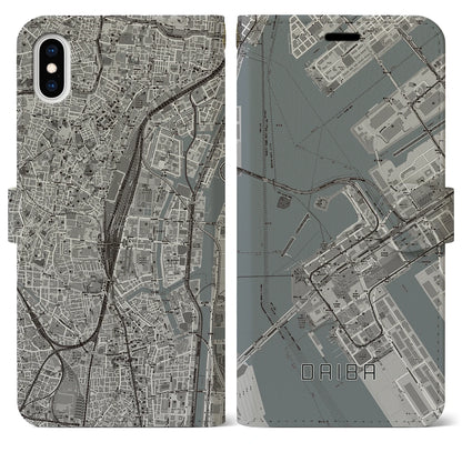 【台場（東京都）】地図柄iPhoneケース（手帳タイプ）モノトーン・iPhone XS Max 用