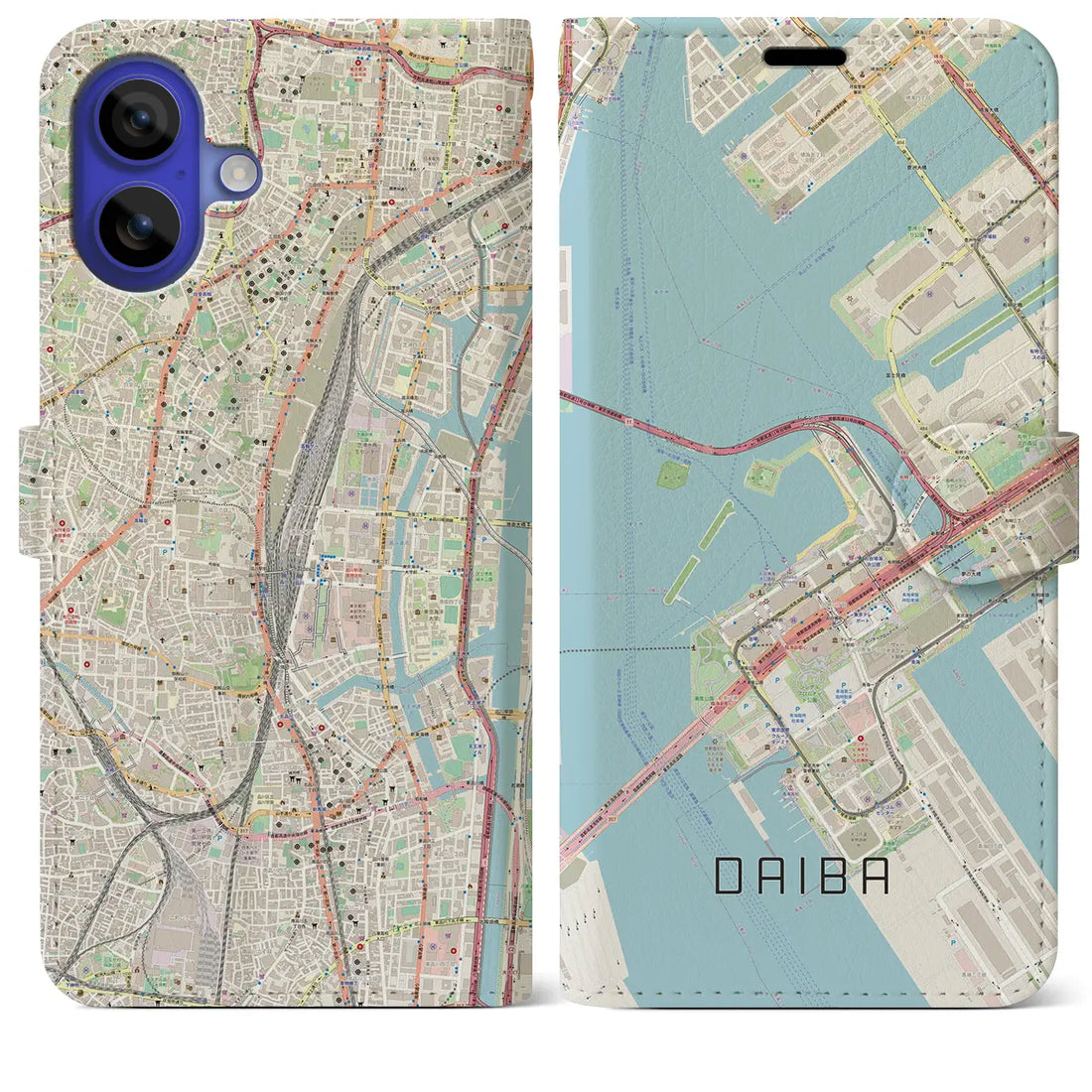 【台場（東京都）】地図柄iPhoneケース（手帳タイプ）ナチュラル・iPhone 16 Pro Max 用
