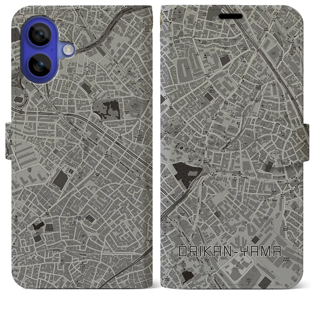 【代官山(東京都)】地図柄iPhoneケース(手帳タイプ)モノトーン・iPhone 16 Pro Max 用