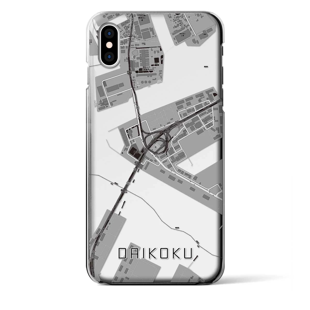 【大黒（神奈川県）】地図柄iPhoneケース（クリアタイプ）モノトーン・iPhone XS Max 用