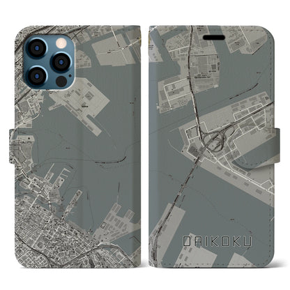 【大黒（神奈川県）】地図柄iPhoneケース（手帳タイプ）モノトーン・iPhone 12 / 12 Pro 用