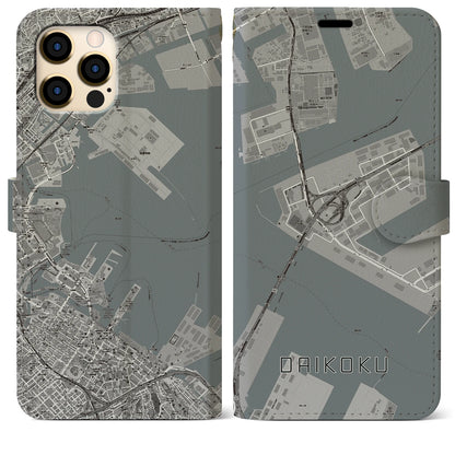 【大黒（神奈川県）】地図柄iPhoneケース（手帳タイプ）モノトーン・iPhone 12 Pro Max 用