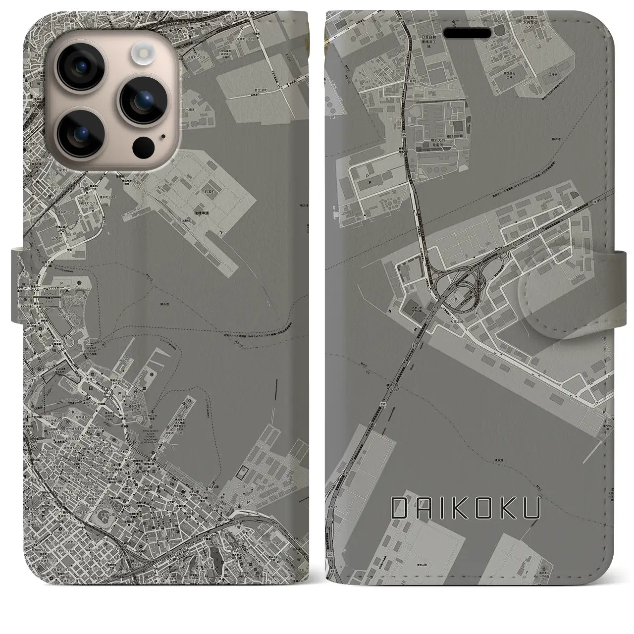 【大黒（神奈川県）】地図柄iPhoneケース（手帳タイプ）