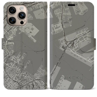 【大黒（神奈川県）】地図柄iPhoneケース（手帳タイプ）モノトーン・iPhone 16 Plus 用