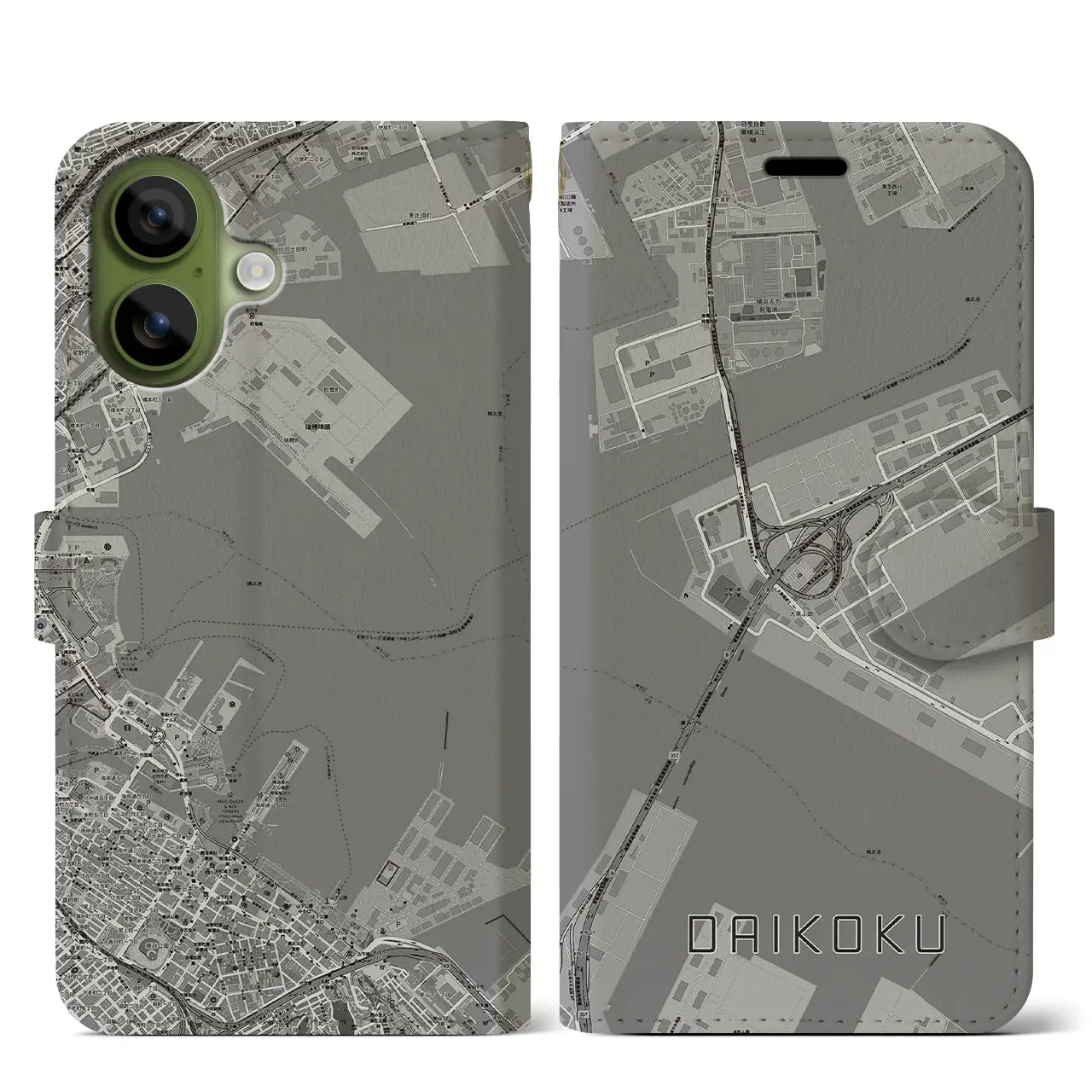 【大黒（神奈川県）】地図柄iPhoneケース（手帳タイプ）