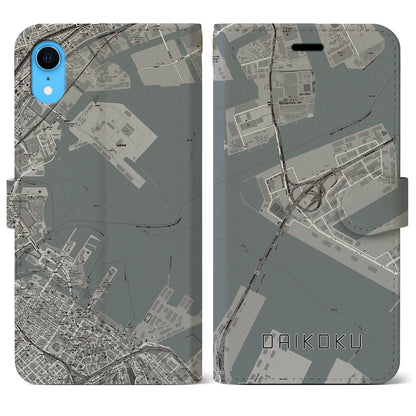 【大黒（神奈川県）】地図柄iPhoneケース（手帳タイプ）モノトーン・iPhone XR 用