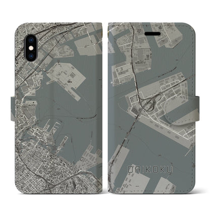 【大黒（神奈川県）】地図柄iPhoneケース（手帳タイプ）モノトーン・iPhone XS / X 用