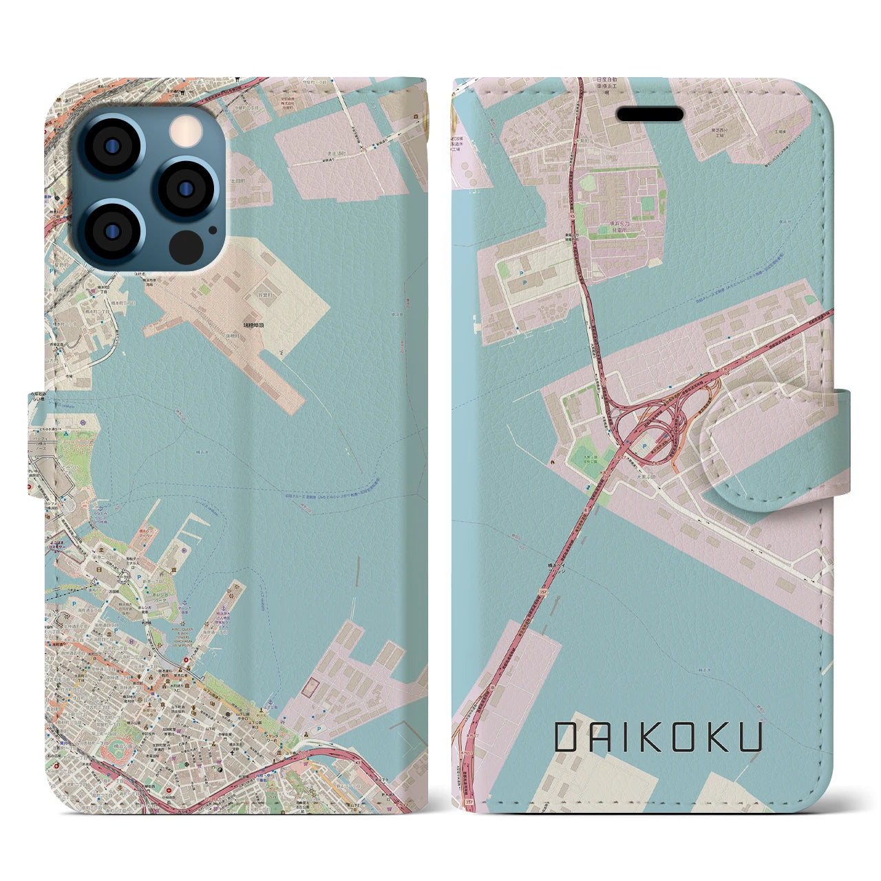 【大黒（神奈川県）】地図柄iPhoneケース（手帳タイプ）