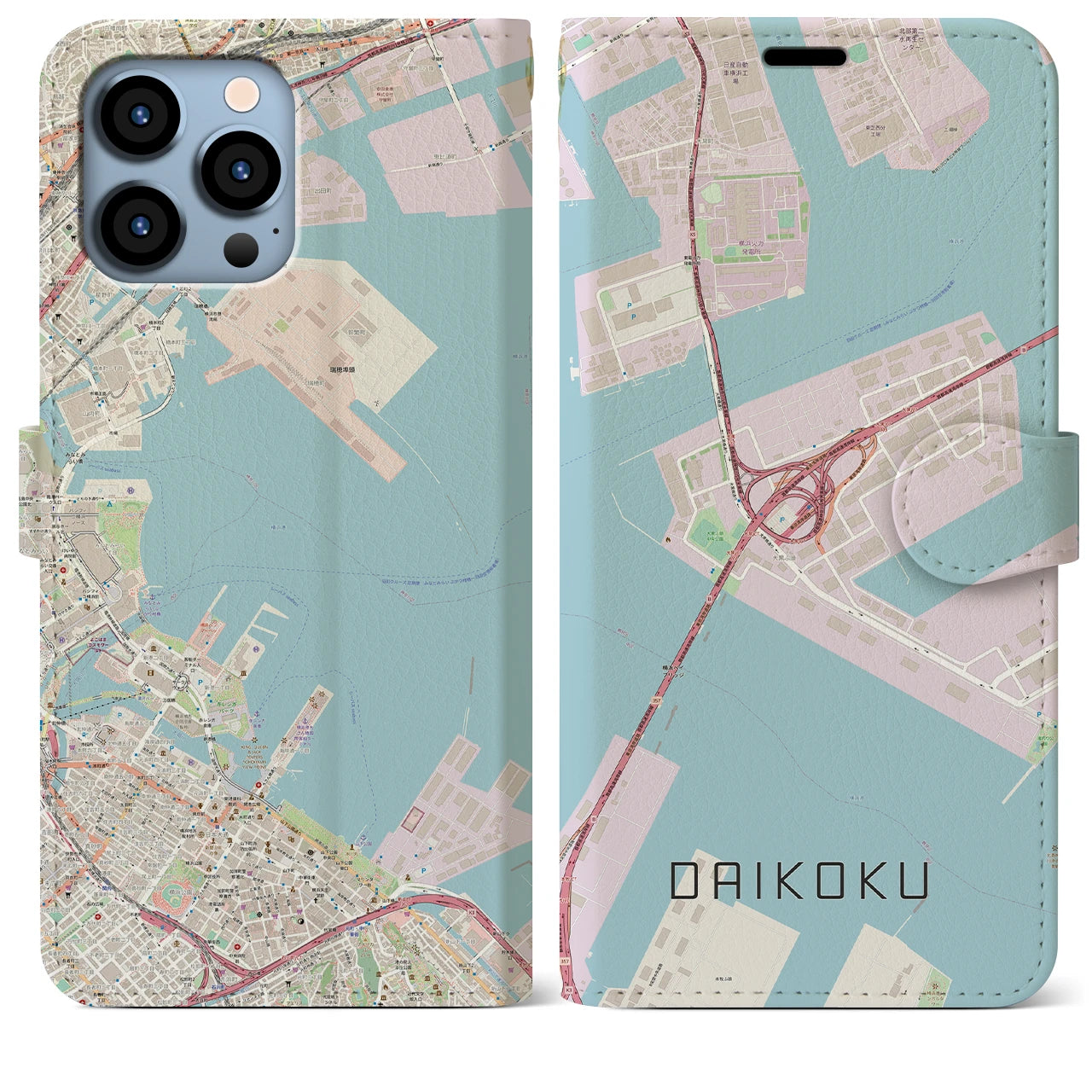 【大黒（神奈川県）】地図柄iPhoneケース（手帳タイプ）