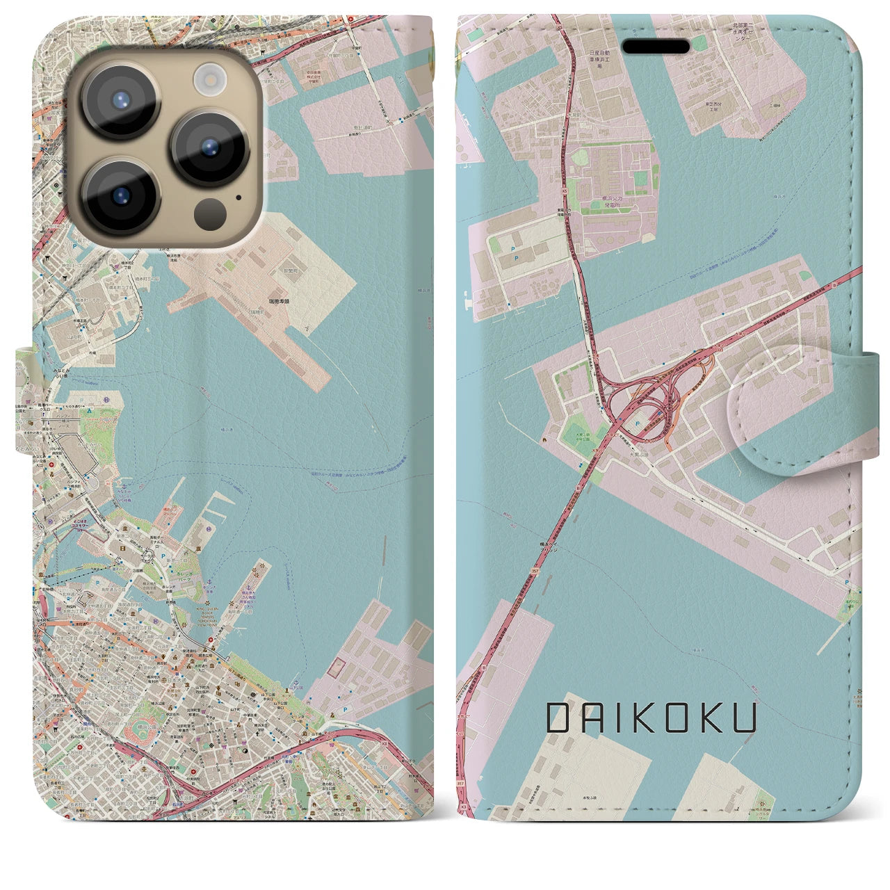 【大黒（神奈川県）】地図柄iPhoneケース（手帳タイプ）