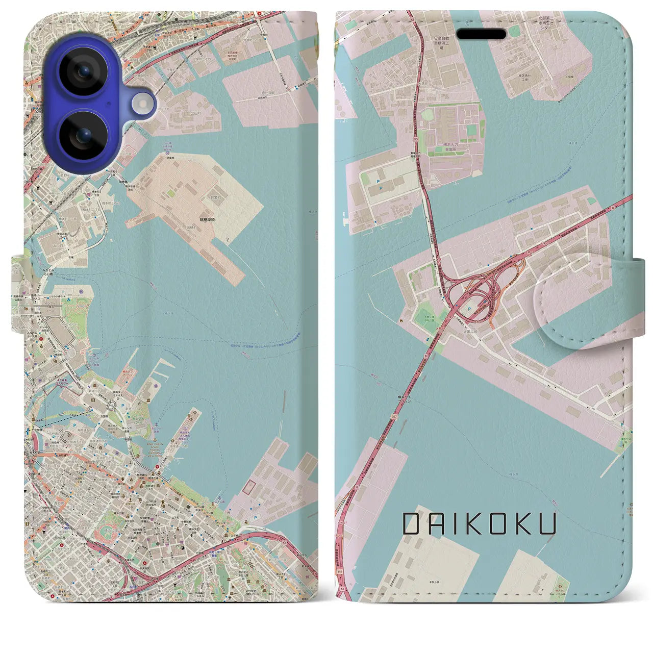 【大黒（神奈川県）】地図柄iPhoneケース（手帳タイプ）ナチュラル・iPhone 16 Pro Max 用