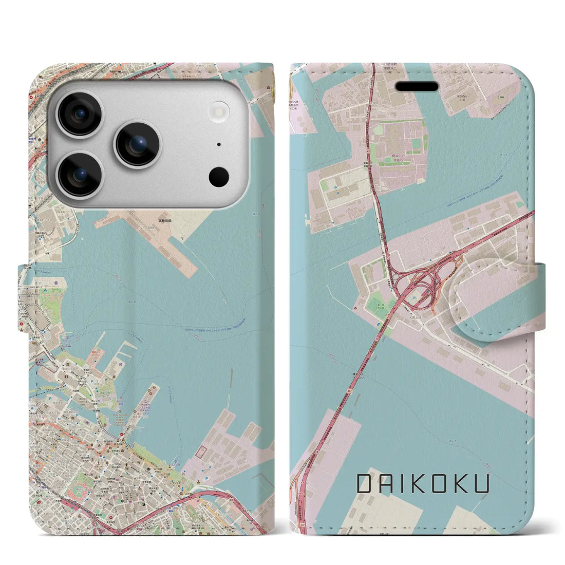 【大黒（神奈川県）】地図柄iPhoneケース（手帳タイプ）ナチュラル・iPhone 17 Pro Max 用
