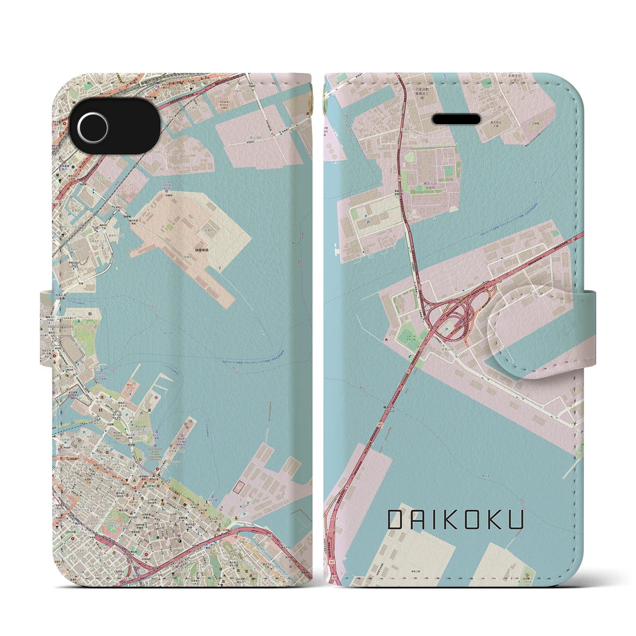 【大黒（神奈川県）】地図柄iPhoneケース（手帳タイプ）