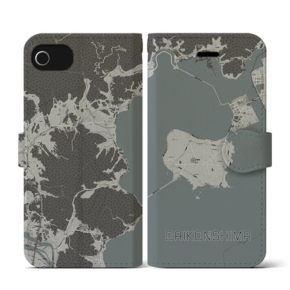 【大根島（島根県）】地図柄iPhoneケース（手帳タイプ）モノトーン・iPhone SE（第3 / 第2世代） / 8 / 7 / 6s / 6 用