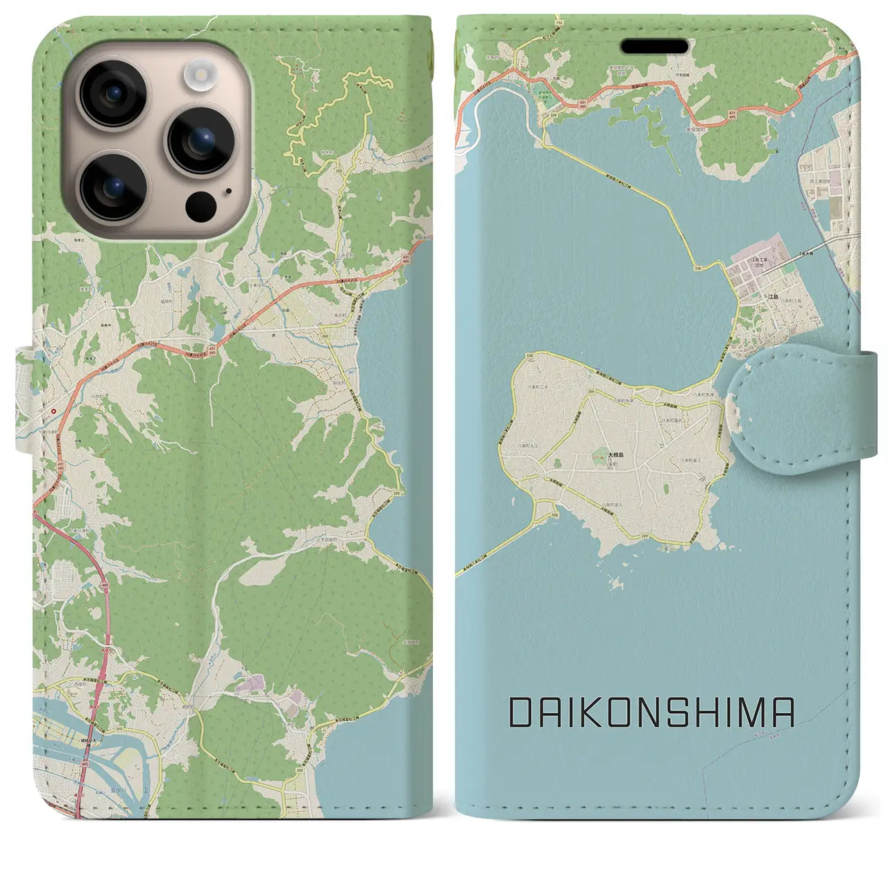 【大根島（島根県）】地図柄iPhoneケース（手帳タイプ）ナチュラル・iPhone 16 Plus 用