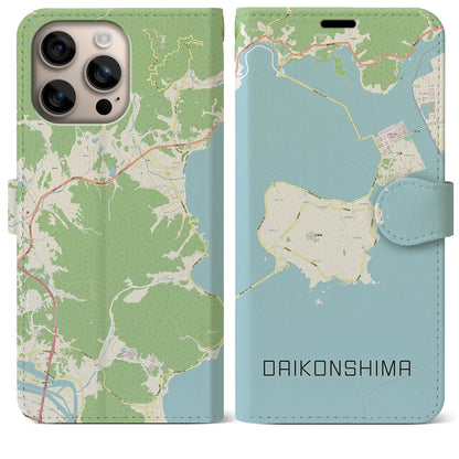【大根島（島根県）】地図柄iPhoneケース（手帳タイプ）ナチュラル・iPhone 16 Plus 用