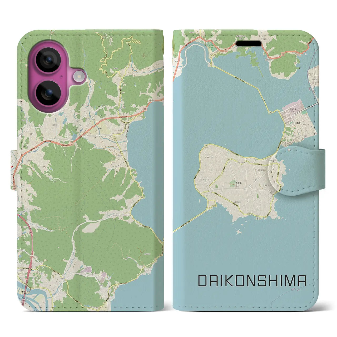 【大根島（島根県）】地図柄iPhoneケース（手帳タイプ）ナチュラル・iPhone 16 Pro 用