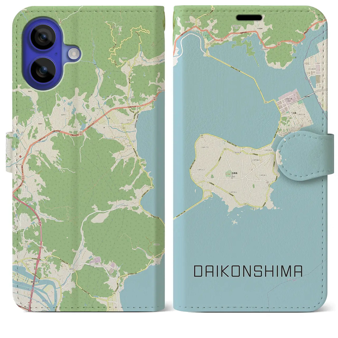 【大根島（島根県）】地図柄iPhoneケース（手帳タイプ）ナチュラル・iPhone 16 Pro Max 用