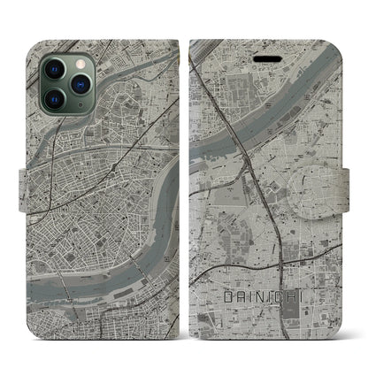 【大日（大阪府）】地図柄iPhoneケース（手帳タイプ）モノトーン・iPhone 11 Pro 用