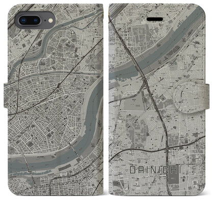 【大日（大阪府）】地図柄iPhoneケース（手帳タイプ）モノトーン・iPhone 8Plus /7Plus / 6sPlus / 6Plus 用