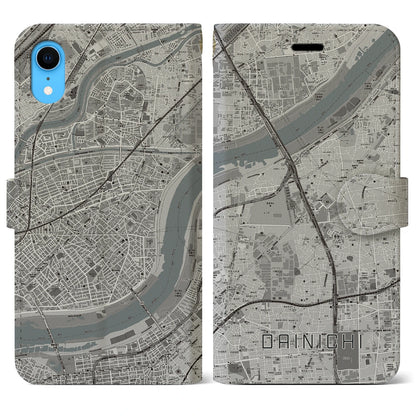 【大日（大阪府）】地図柄iPhoneケース（手帳タイプ）モノトーン・iPhone XR 用
