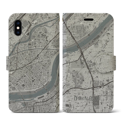 【大日（大阪府）】地図柄iPhoneケース（手帳タイプ）モノトーン・iPhone XS / X 用