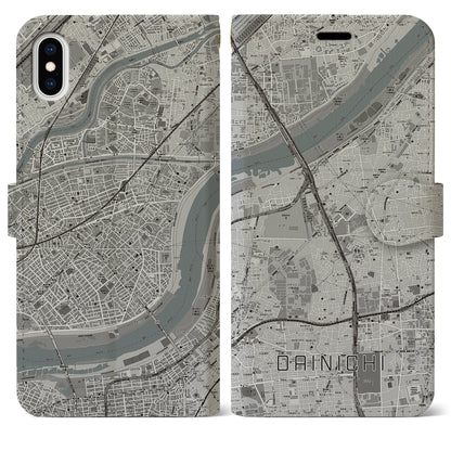 【大日（大阪府）】地図柄iPhoneケース（手帳タイプ）モノトーン・iPhone XS Max 用