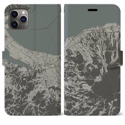 【大山（鳥取県）】地図柄iPhoneケース（手帳タイプ）モノトーン・iPhone 11 Pro Max 用