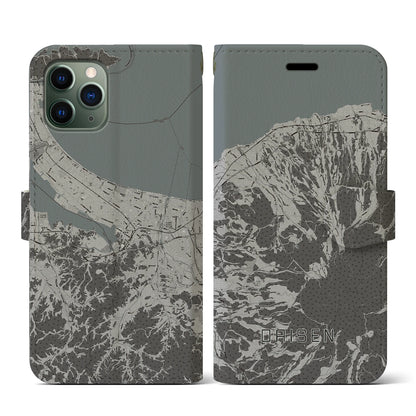 【大山（鳥取県）】地図柄iPhoneケース（手帳タイプ）モノトーン・iPhone 11 Pro 用