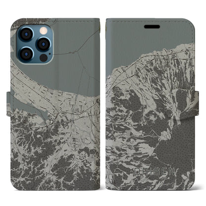 【大山（鳥取県）】地図柄iPhoneケース（手帳タイプ）モノトーン・iPhone 12 / 12 Pro 用