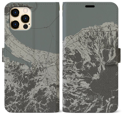 【大山（鳥取県）】地図柄iPhoneケース（手帳タイプ）モノトーン・iPhone 12 Pro Max 用