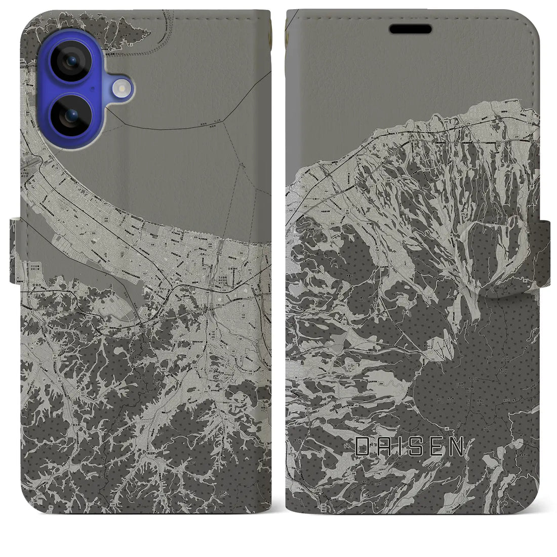 【大山(鳥取県)】地図柄iPhoneケース(手帳タイプ)モノトーン・iPhone 16 Pro Max 用