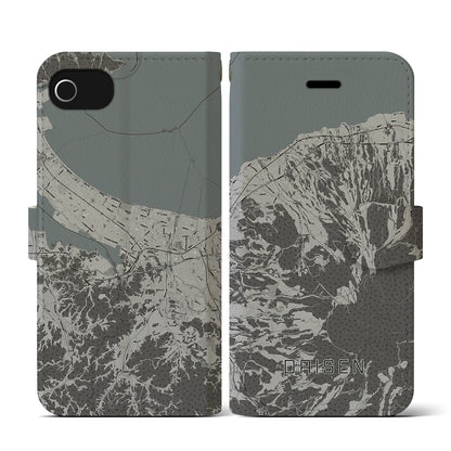 【大山（鳥取県）】地図柄iPhoneケース（手帳タイプ）モノトーン・iPhone SE（第3 / 第2世代） / 8 / 7 / 6s / 6 用