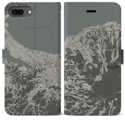 【大山（鳥取県）】地図柄iPhoneケース（手帳タイプ）モノトーン・iPhone 8Plus /7Plus / 6sPlus / 6Plus 用