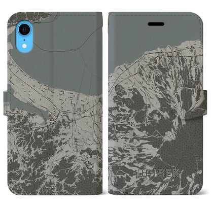 【大山（鳥取県）】地図柄iPhoneケース（手帳タイプ）モノトーン・iPhone XR 用