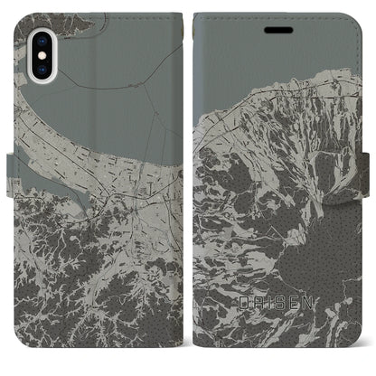 【大山（鳥取県）】地図柄iPhoneケース（手帳タイプ）モノトーン・iPhone XS Max 用